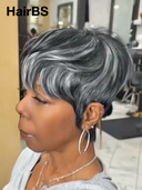 Machine Made straight Silver Salt And Pepper Grey pixie cut wig 100% Human Hair