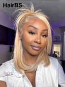 Pre-styled Updo 13x4 Lace Front Wig blonde straight bob 12 inch 100% Human Hair