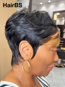 Glueless wig Machine Made straight pixie honey highlight 100% Human Hair