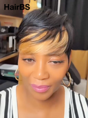 Glueless wig Machine Made straight pixie honey highlight 100% Human Hair