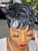 Machine Made straight pixie cut wig highlight 100% Human Hair
