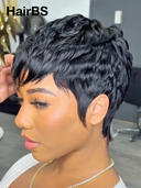 Machine Made straight pixie cut wig highlight 100% Human Hair