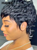 Machine Made straight pixie cut wig highlight 100% Human Hair