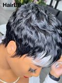Machine Made straight pixie cut wig highlight 100% Human Hair