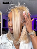 Pre-styled Updo 13x4 Lace Front Wig blonde straight bob 12 inch 100% Human Hair