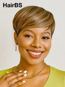 Machine Made straight pixie cut wig honey 100% Human Hair