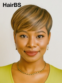 Machine Made straight pixie cut wig honey 100% Human Hair