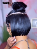 13x4 Lace Front Wig Natural Black Straight bob Pre-styled Updo  8 inch 100% Human Hair
