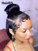 13x4 Lace Front Wig Natural Black Straight bob Pre-styled Updo  8 inch 100% Human Hair