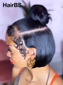 13x4 Lace Front Wig Natural Black Straight bob Pre-styled Updo  8 inch 100% Human Hair