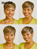 Machine Made straight pixie cut wig honey 100% Human Hair