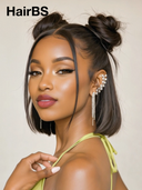 Pre-styled Updo 13x4 Lace Front Wig straight bob 12 inch black 100% Human Hair