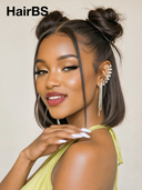 Pre-styled Updo 13x4 Lace Front Wig straight bob 12 inch black 100% Human Hair