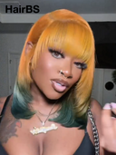 Machine Made BOB 10 inch straight orange with bangs Glueless wig 100% Human Hair