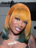 Machine Made BOB 10 inch straight orange with bangs Glueless wig 100% Human Hair