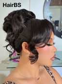 Lace Front updo Bridal Collection 20 Inch Body Wave Romantic Bun Natural Black #1B Virgin Human Hair