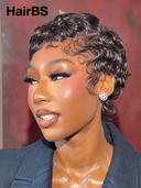 13x4 lace front pixie black quick wavy finger wave 100% Human Hair
