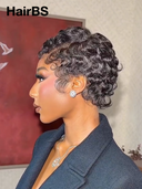 13x4 lace front pixie black quick wavy finger wave 100% Human Hair