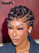 13x4 lace front pixie black quick wavy finger wave 100% Human Hair