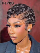 13x4 lace front pixie black quick wavy finger wave 100% Human Hair
