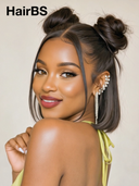 Pre-styled Updo 13x4 Lace Front Wig straight bob 12 inch black 100% Human Hair
