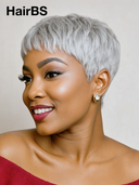 Ready to Go Glueless Wig pixie sliver grey straight Machine Made 100% Human Hair