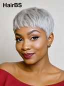 Ready to Go Glueless Wig pixie sliver grey straight Machine Made 100% Human Hair
