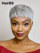 Ready to Go Glueless Wig pixie sliver grey straight Machine Made 100% Human Hair