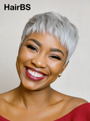 Ready to Go Glueless Wig pixie sliver grey straight Machine Made 100% Human Hair