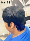 Machine Made blue highlight straight pixie cut wig  100% Human Hair