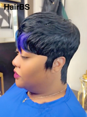 Machine Made blue highlight straight pixie cut wig  100% Human Hair