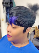 Machine Made blue highlight straight pixie cut wig  100% Human Hair