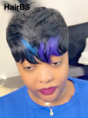 Machine Made blue highlight straight pixie cut wig  100% Human Hair