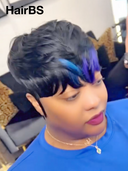 Machine Made blue highlight straight pixie cut wig  100% Human Hair