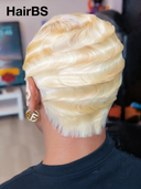 Full lace Pixie cut Wig blonde water wave side part 100% Human Hair