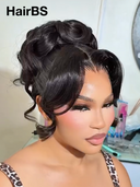 Lace Front updo Bridal Collection 20 Inch Body Wave Romantic Bun Natural Black #1B Virgin Human Hair