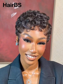 13x4 lace front pixie black quick wavy finger wave 100% Human Hair