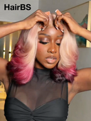 13x4 lace front BOB EGG wave blonde with Pink hair ends 100% Human Hair