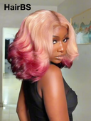 13x4 lace front BOB EGG wave blonde with Pink hair ends 100% Human Hair
