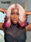 13x4 lace front BOB EGG wave blonde with Pink hair ends 100% Human Hair