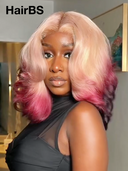 13x4 lace front BOB EGG wave blonde with Pink hair ends 100% Human Hair