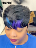 Machine Made blue highlight straight pixie cut wig  100% Human Hair