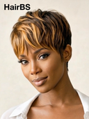 Glueless wig pixie cut Machine Made honey highlight 100% Human Hair