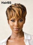 Glueless wig pixie cut Machine Made honey highlight 100% Human Hair