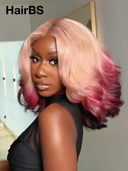 13x4 lace front BOB EGG wave blonde with Pink hair ends 100% Human Hair