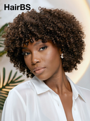 Machine Made Glueless wig curly wave with bangs Natural Black 100% Human Hair