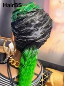Wig mullet machine made green highlight water wave 100% Human Hair