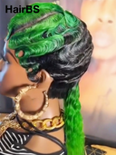 Wig mullet machine made green highlight water wave 100% Human Hair