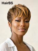 Glueless wig pixie cut Machine Made honey highlight 100% Human Hair