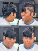 Full lace Pixie Wig Natural Black side part straight 100% Human Hair